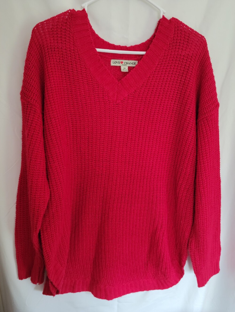 Red V-Neck Button Detail Knit Sweater